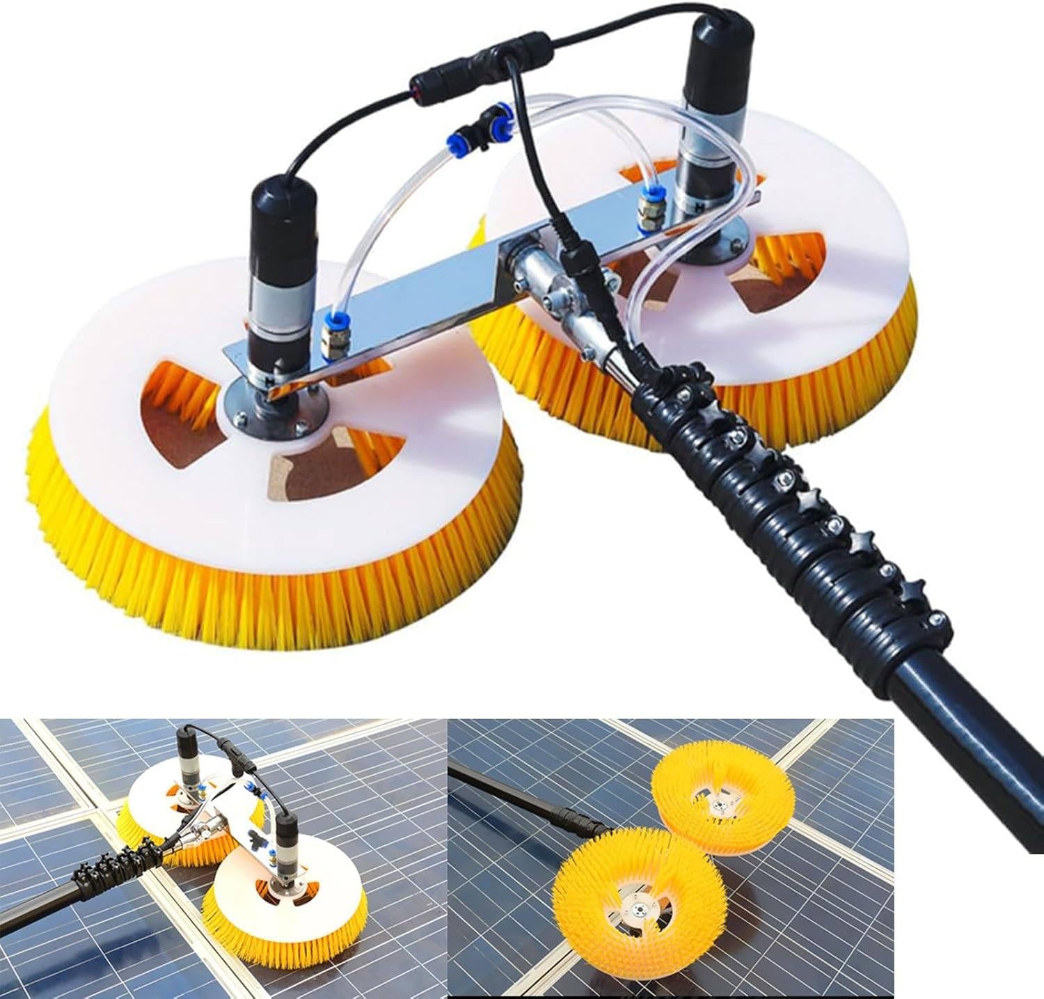 HADECOLL 3.5M/5.5M/7.5M Solar Panel Cleaning Tool, Solar Panel Cleaning Brush And Pole Water Fed Pole Kit, Double Head Automatic Outdoor Cleaning Tools Window Cleaner,5.5M-Bothtwo,7.5M-Lithiumbattery