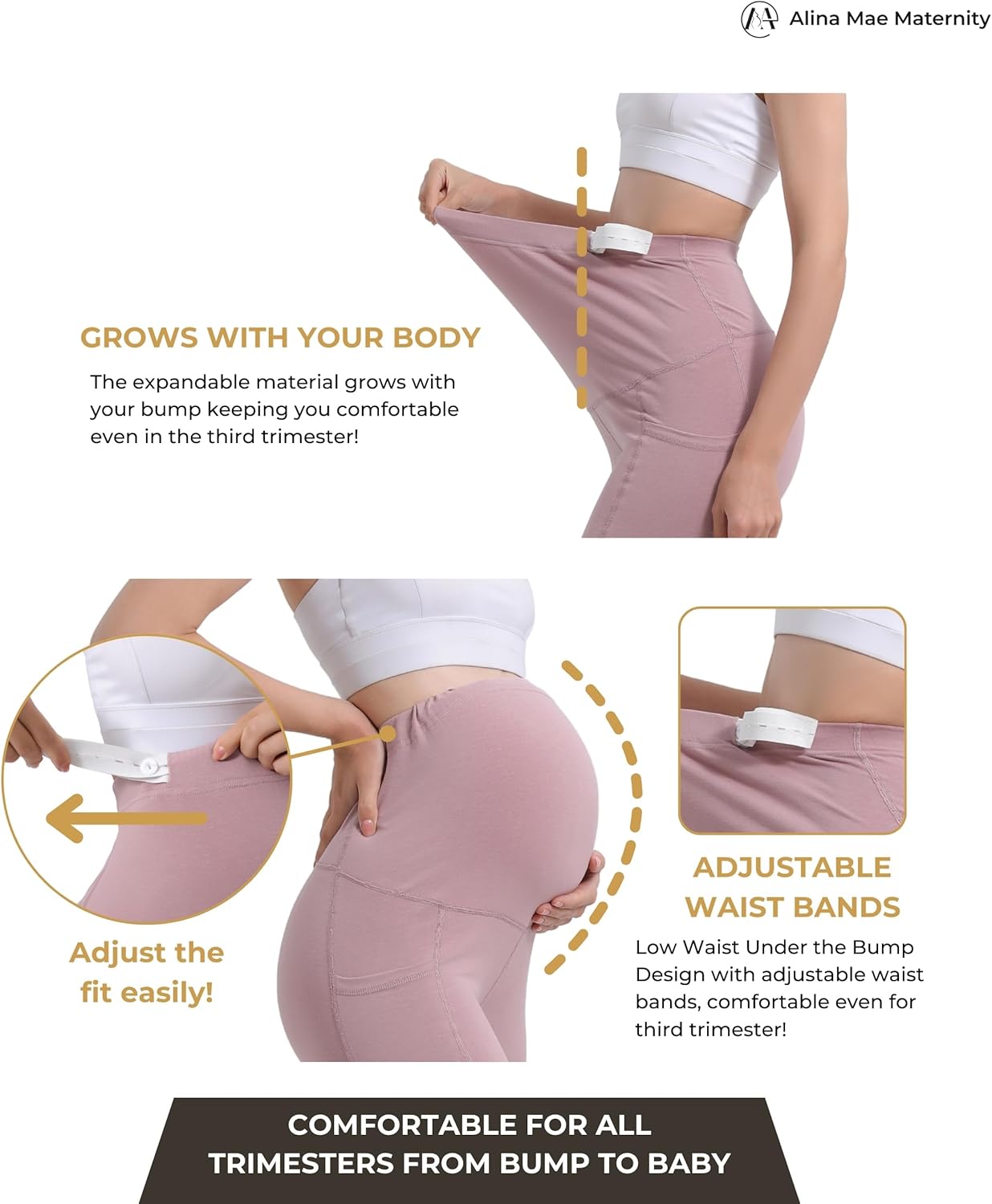 Maternity Leggings Pregnant Over-Bump Pant with Pockets Stretch for Workout Yoga - Image 3