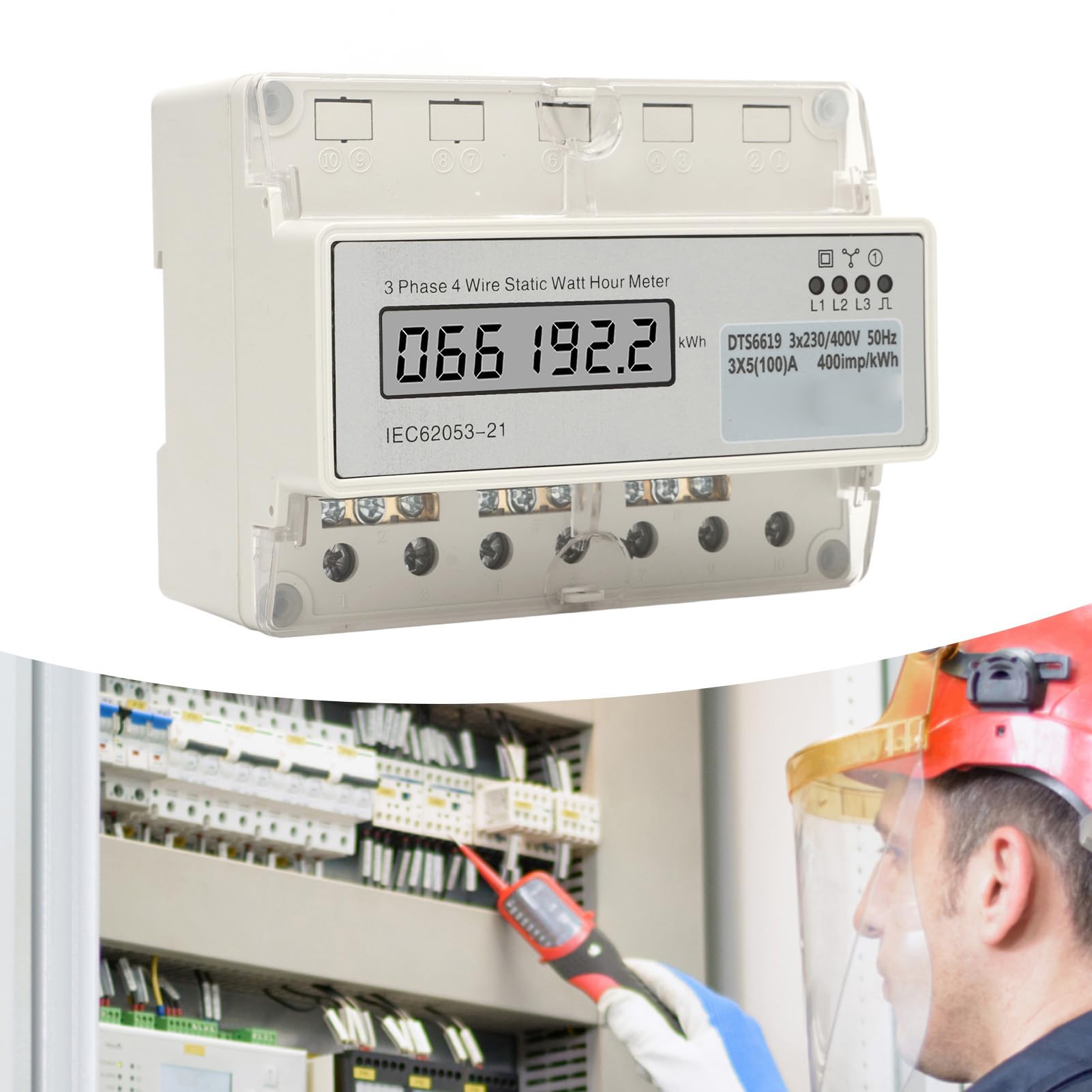 Contatore di energia elettrico trifase a 4 fili con binario di guida con display LCD, 7P AC230V 400V