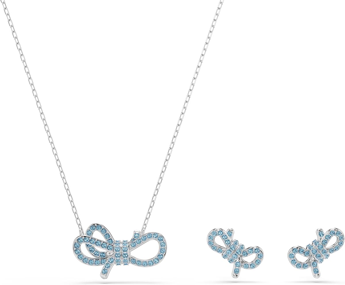Conjunto Swarovski Lifelong Bow, Lazo, azul, acabado rodio
