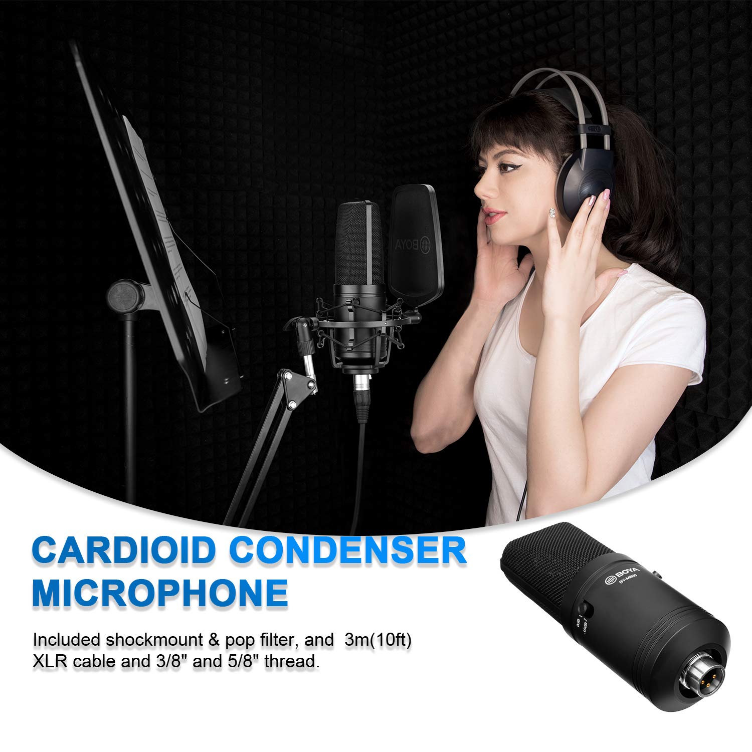 BOYA M800 Microfono audio Microfono a condensatore da studio con diaframma dorato e oro 24 V 48 V Alimentazione phantom e custodia robusta per la registrazione vocale Cantante Podcast Trasmissione
