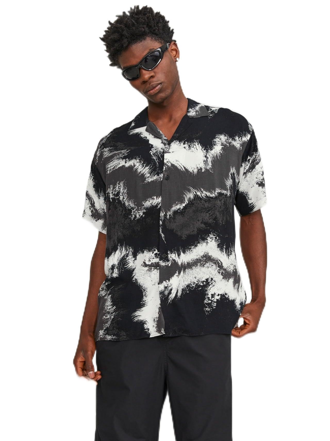 JACK & JONES Jcojeff AOP Resort Shirt SS Relax, Asphalt/Print: Water Paint, L