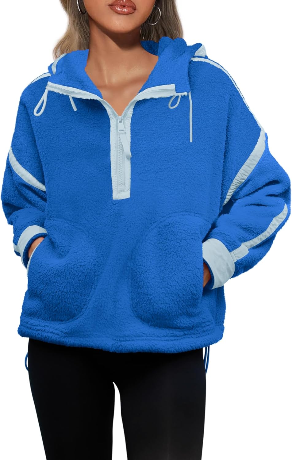 Panadila Womens Half Zip Fleece Pullover Oversized Hoodies Fuzzy Hooded Sweatshirt Cozy Sherpa Jacket - Image 2