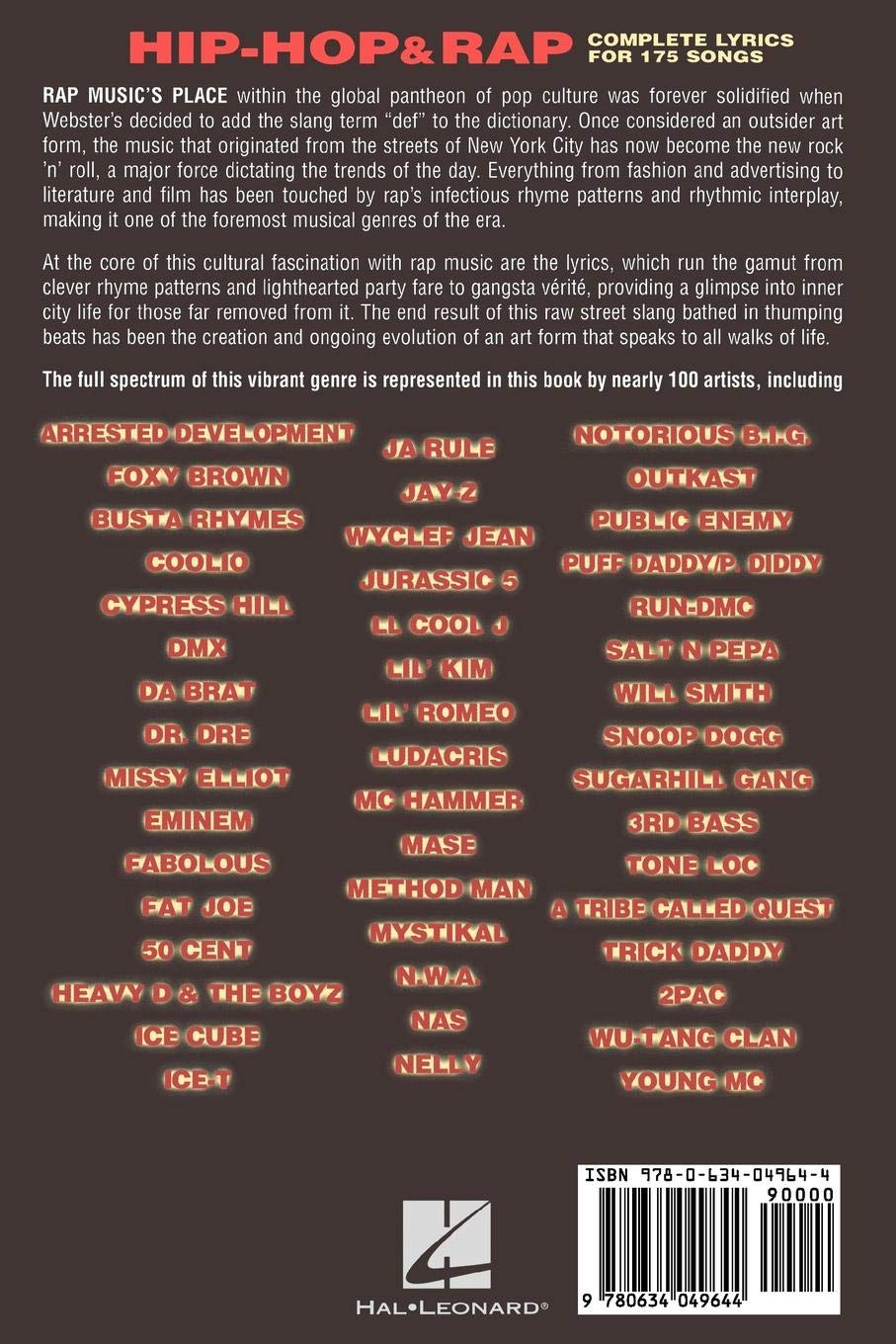 Hip-Hop & Rap: Complete Lyrics for 175 Songs