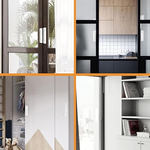 Miniatura 7 de MOROBOR Tiradores de puerta corredera empotrados rectangulares de 7.087 in, 2 piezas de aleación de aluminio blanco cálido, tiradores de dedo con