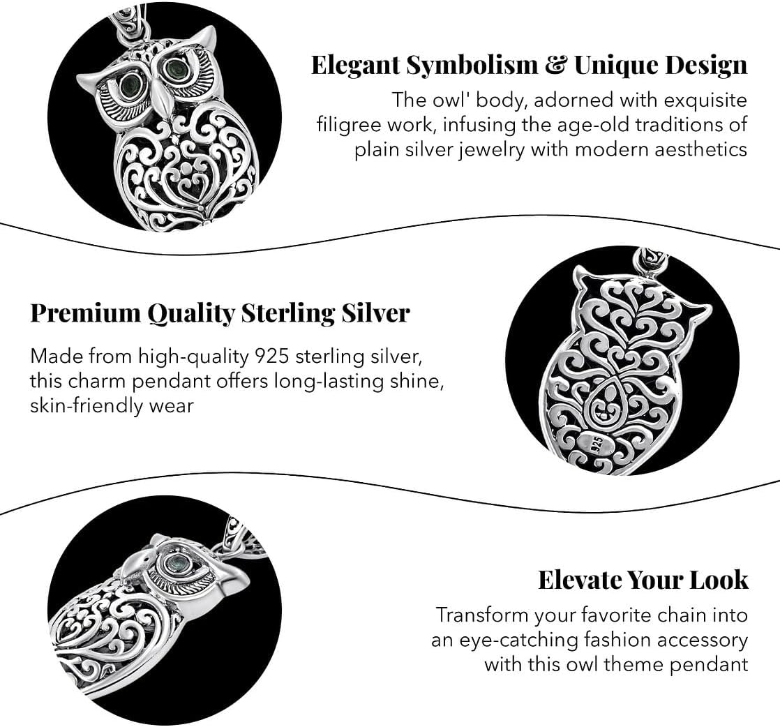 925 Sterling Silver Pendant for Women - Silver Charm Pendant Owl Jewelry Her - Bird Anniversary Vintage Traditional - Sterling Silver Wedding Engagement Jewelry - Birthday Christmas Gifts for Women