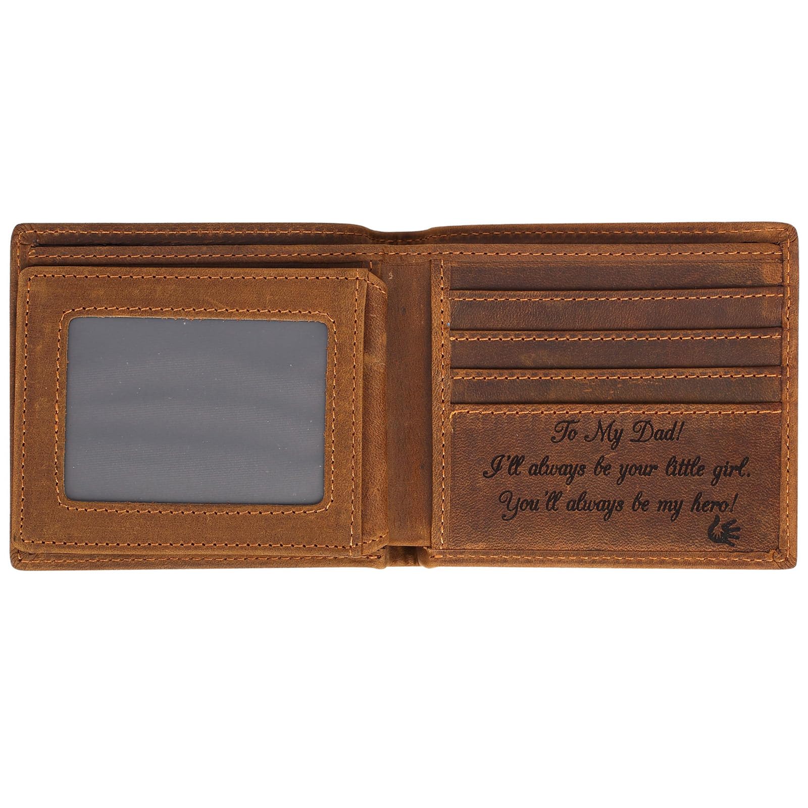 Engraved Leather Men Wallet - Customized Father's Wallets - Personalized Unique Gift For Dad As Birthday, Christmas and Father's Day Gift