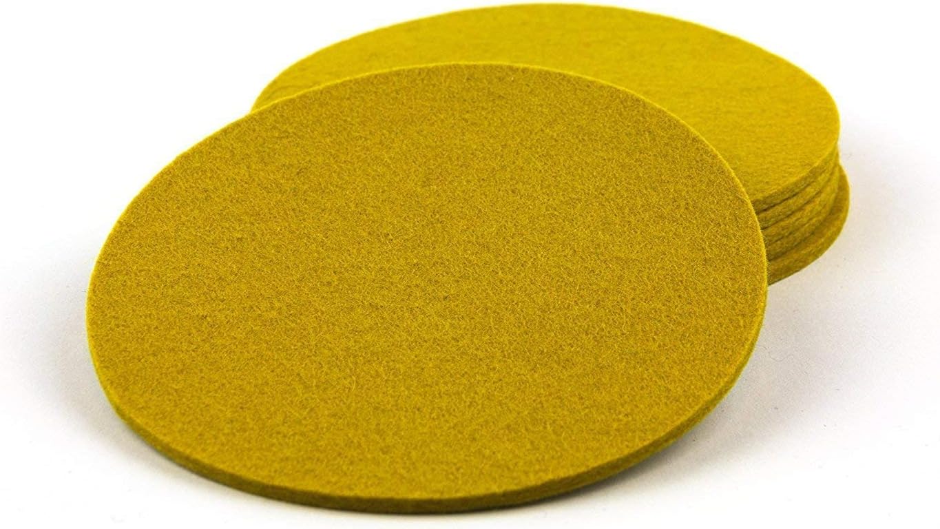 Felt Table Mat Round 10 cm for Glasses Set of 6 100% Wool Felt, Coasters Drinks Coasters Assorted Colours curry