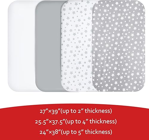 Miniatura 5 de Pack and Play Sheets - Juego de 4 sábanas para cuna, sábana bajera elástica para cuna, compatible con Graco Pack n Play, material suave y