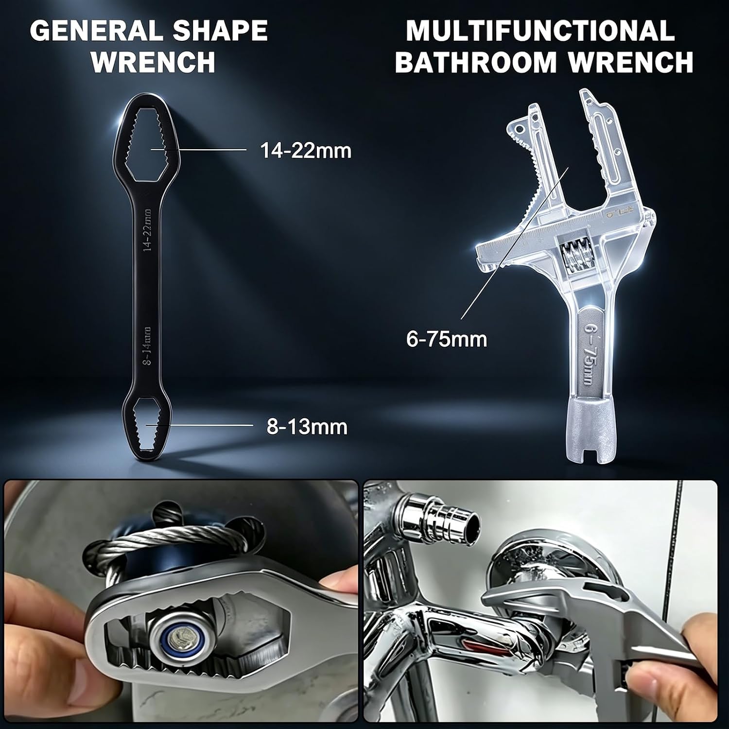 Multi-Size Basin Wrench Set for Plumbing Repair | For faucet nut install & removal, works under sink tight spaces in kitchen and bathroom plumbing repairs