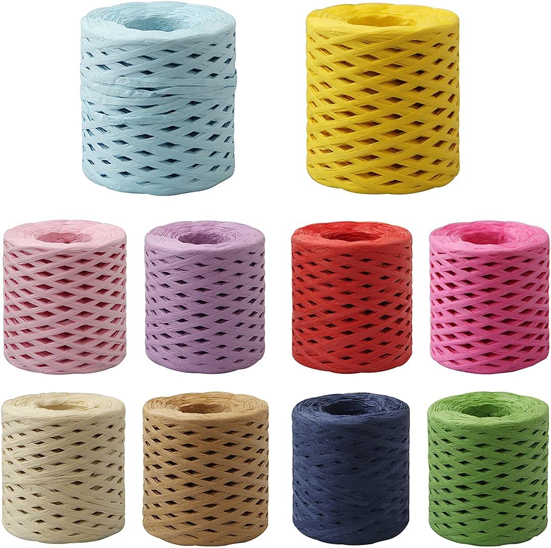 218.72 Yards Raffia Paper Craft Ribbon, Raffia Rope Wrapping Strings Gift Box Packing Paper Twine for DIY Crafts Wedding Party Bouquet Decor Gift Box Packaging,Yellow