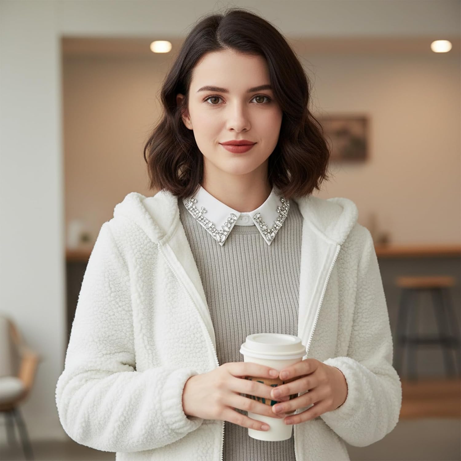 Rhinestone Dickey Collar for Women, Pointed Detachable Fake Collar, Fashionable Versatile False Collars for Women, Blouse Half Detachable Collars - Image 4