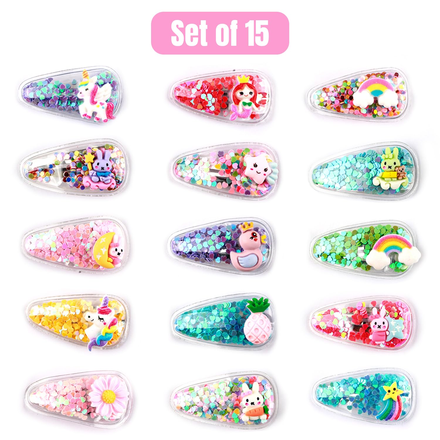 kapimo 8 Pcs Kids Girls Hair Clips Cartoon Glitter Sequin Snap Tic Tac Mix Set for Toddlers Colourful Designs for School Party Daily Use Hair Accessories Pack 2