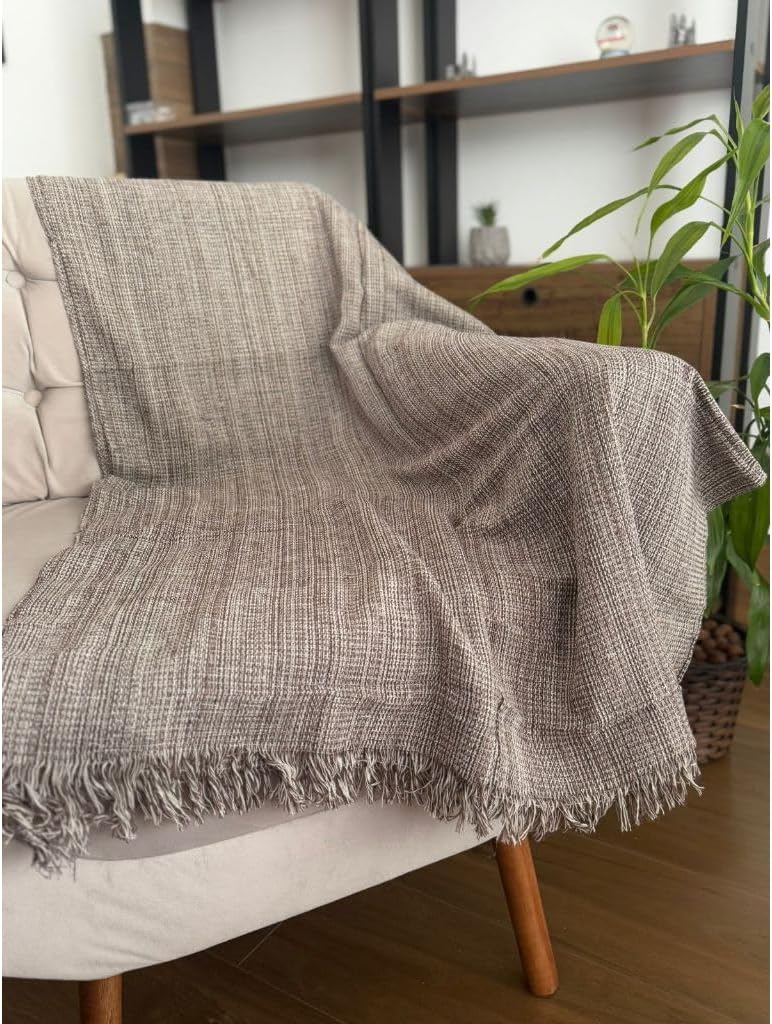 Manta para Sofá King, 300 x 180 cm, 100% Algodão, Protetor Decorativo (Areia Mesclado)