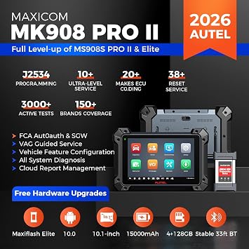 Autel Scanner MaxiCOM MK908 Pro MS908S PRO II: 2026 J2534 Reprogramming Tool as MaxiSYS MS909 MS919 Elite II PRO Ultra Lite S2, OE Coding, 38+ Resets, All System Scan, 3K+ Active Tests, CANFD & DoIP