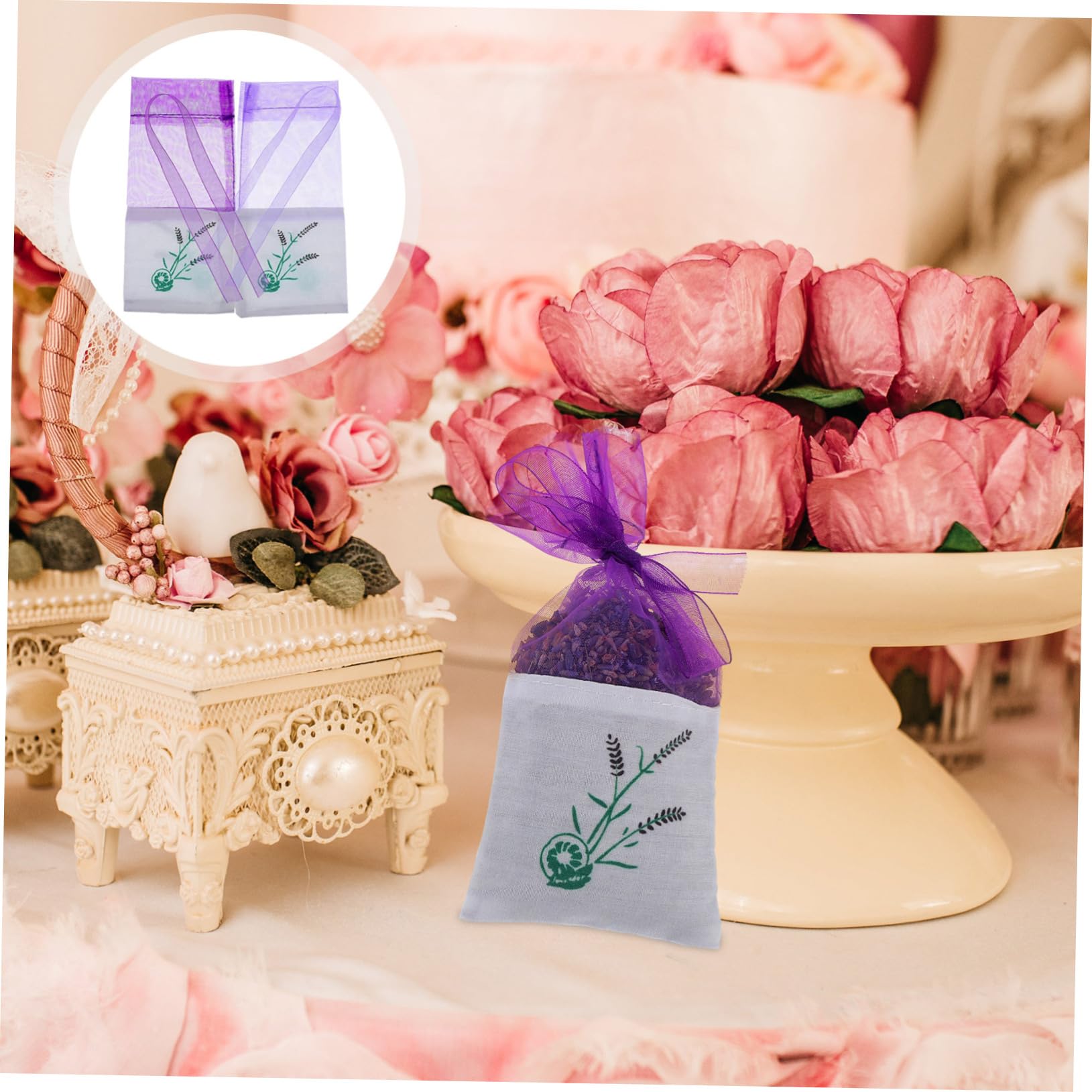 BESPORTBLE 20pezzi Sacchetti Di Lavanda in Organza e Cotone Sacchetti Profumati Per Guardaroba e Auto Regalo Coulisse Per Boccioli Di Lavanda e Caramelle