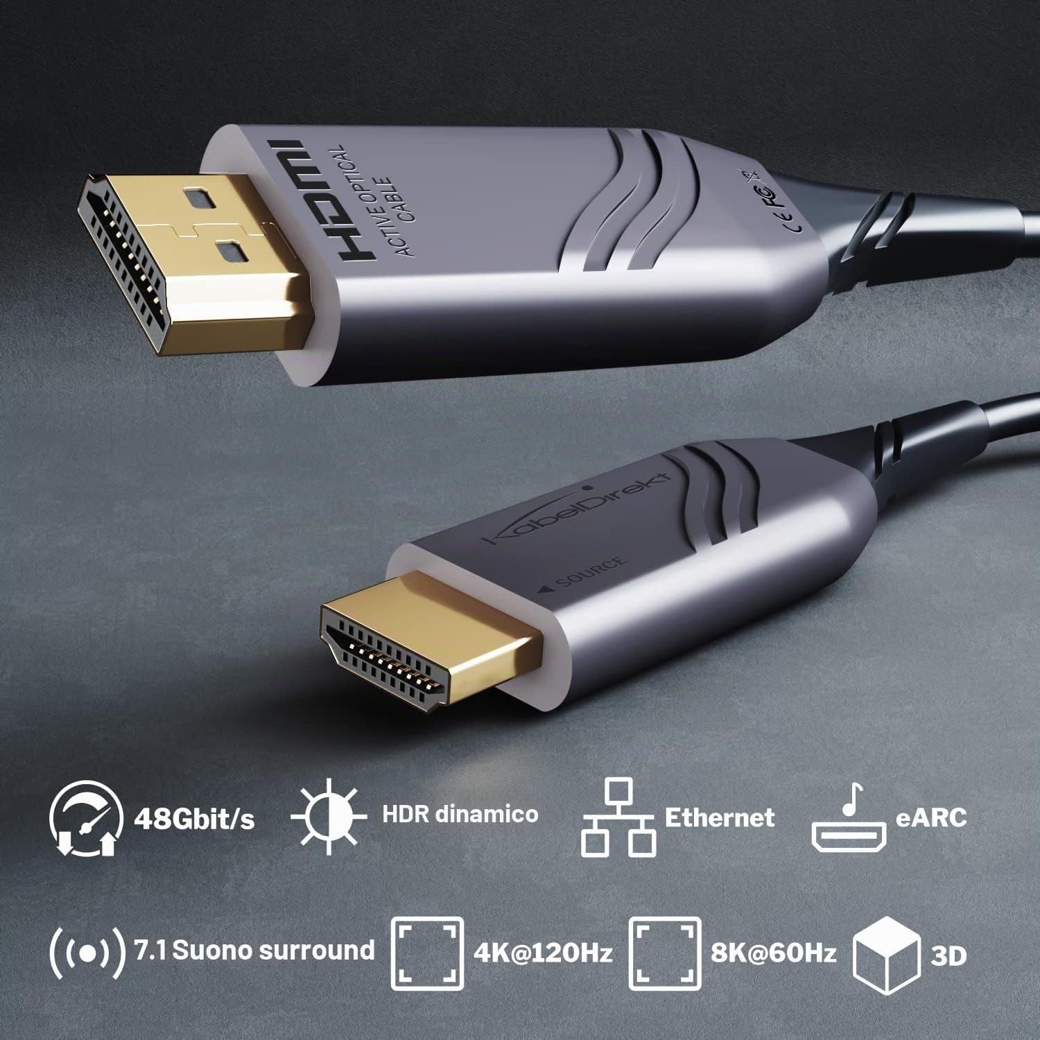 KabelDirekt – Cavo 8K HDMI 2.1b ottico – 10m – certificato | 8K@60Hz, Ultra High Speed HDMI, cavo flessibile in fibra ottica con licenza ufficiale