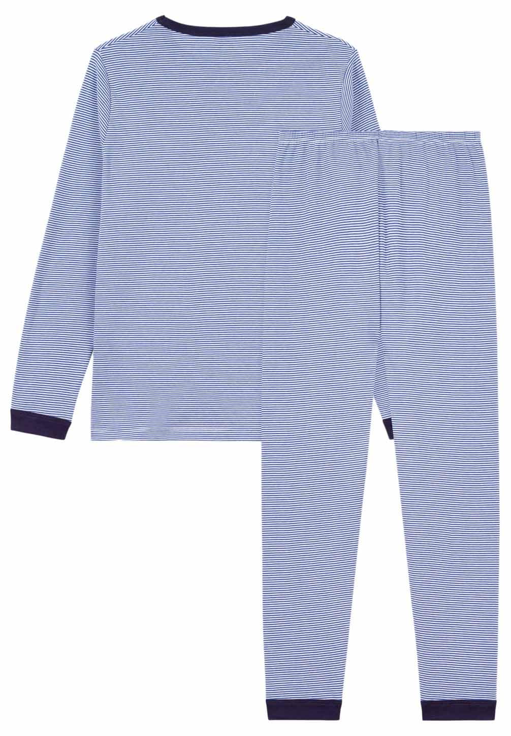 Pe Bateau Pyjama für Kinder aus Baumwolle, gestreift, 14A, blau/weiß