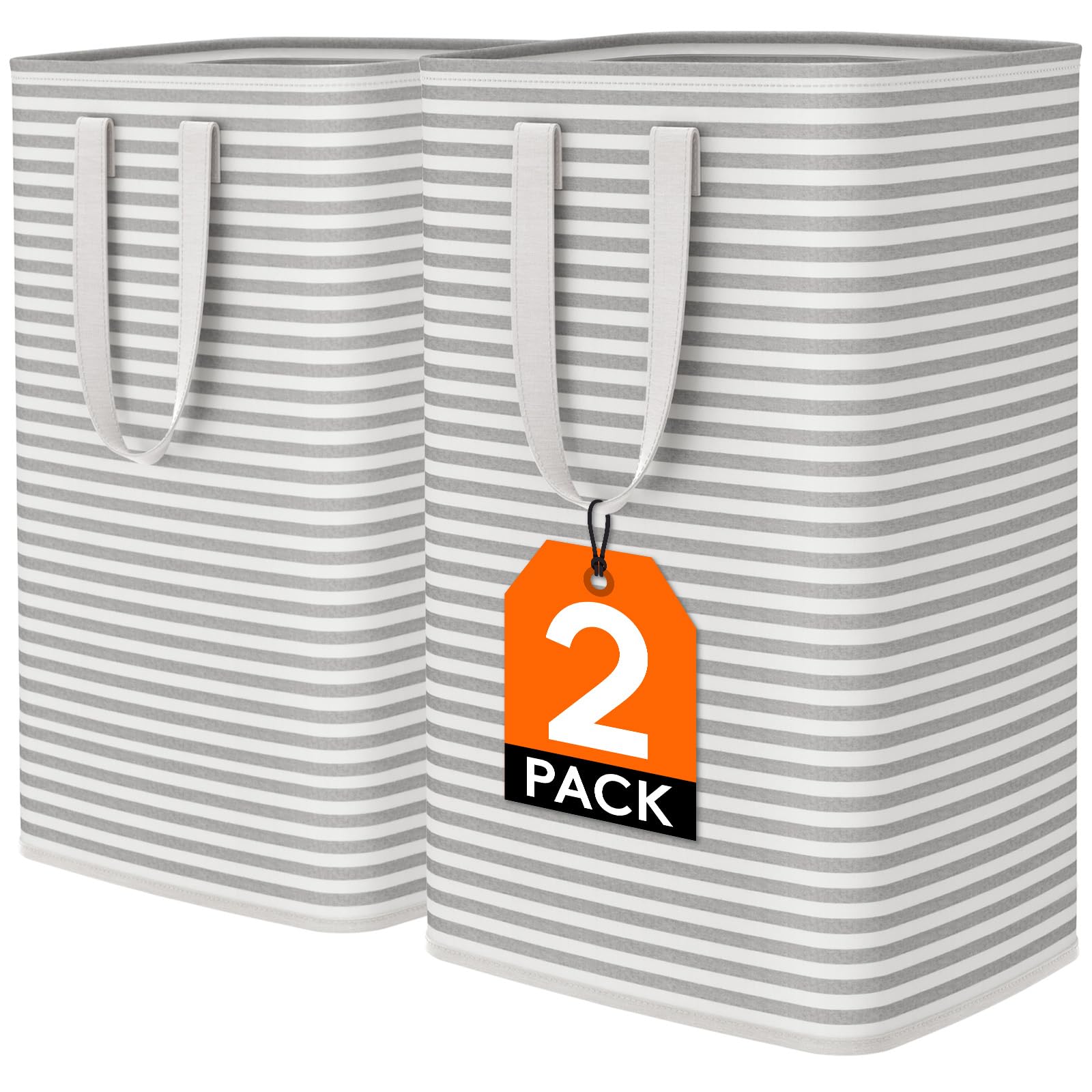 Lifewit Panier a Linge, Grande Corbeille a Linge Pliable et Imperméable avec Poignées, Laundry Basket, Bac Linge Sale pour Vetements, Chambre, Gris, 80 L, Lot de 2 Recycled Claim Standard 100