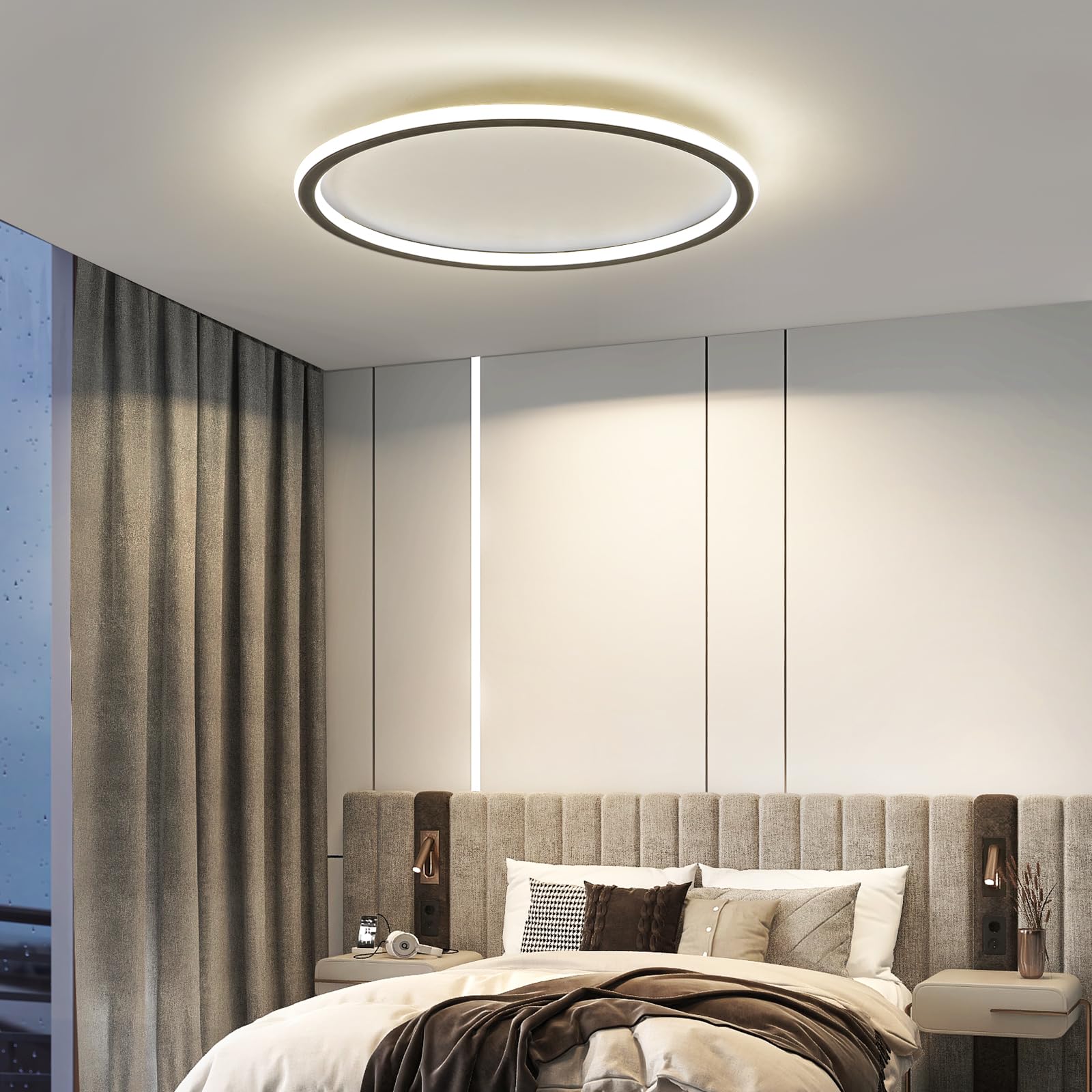 Mikeru LED Deckenleuchte 40 cm Rund ⌀ - Moderne dimmbare Deckenlampe mit Fernbedienung (3000K-6000K) - Schwarz Acryl für Wohnzimmer, Schlafzimmer, Küche, Esszimmer - Energieeffiziente LED Beleuchtung