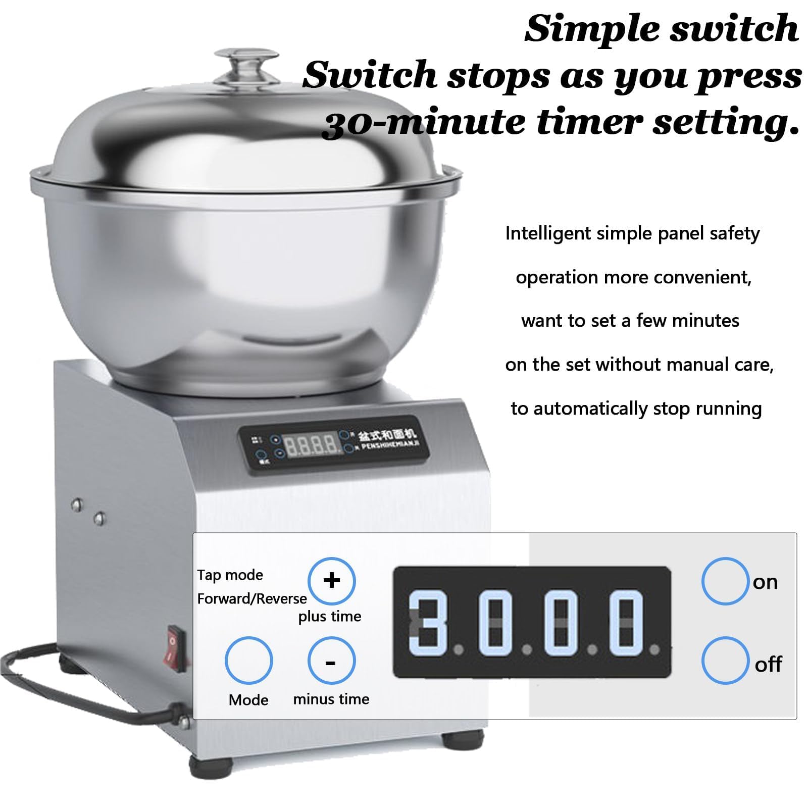 Mezcladora de masa comercial, máquina para hacer masa resistente con doble rotación y control táctil, máquina mezcladora de harina de gran capacidad para restaurante, pizza y panadería 5kg