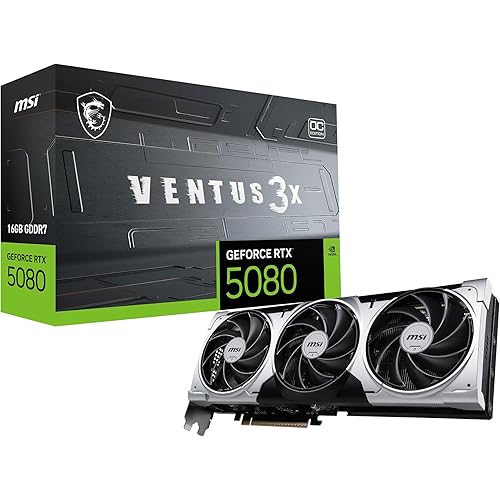 msi Gaming RTX 5080 16G Ventus 3X OC Plus Graphics Card (16GB GDDR7, 256-bit, Extreme Performance: 2655 MHz, DisplayPort x 3 2.1a, HDMI 2.1b, NVIDIA Blackwell Architecture)
