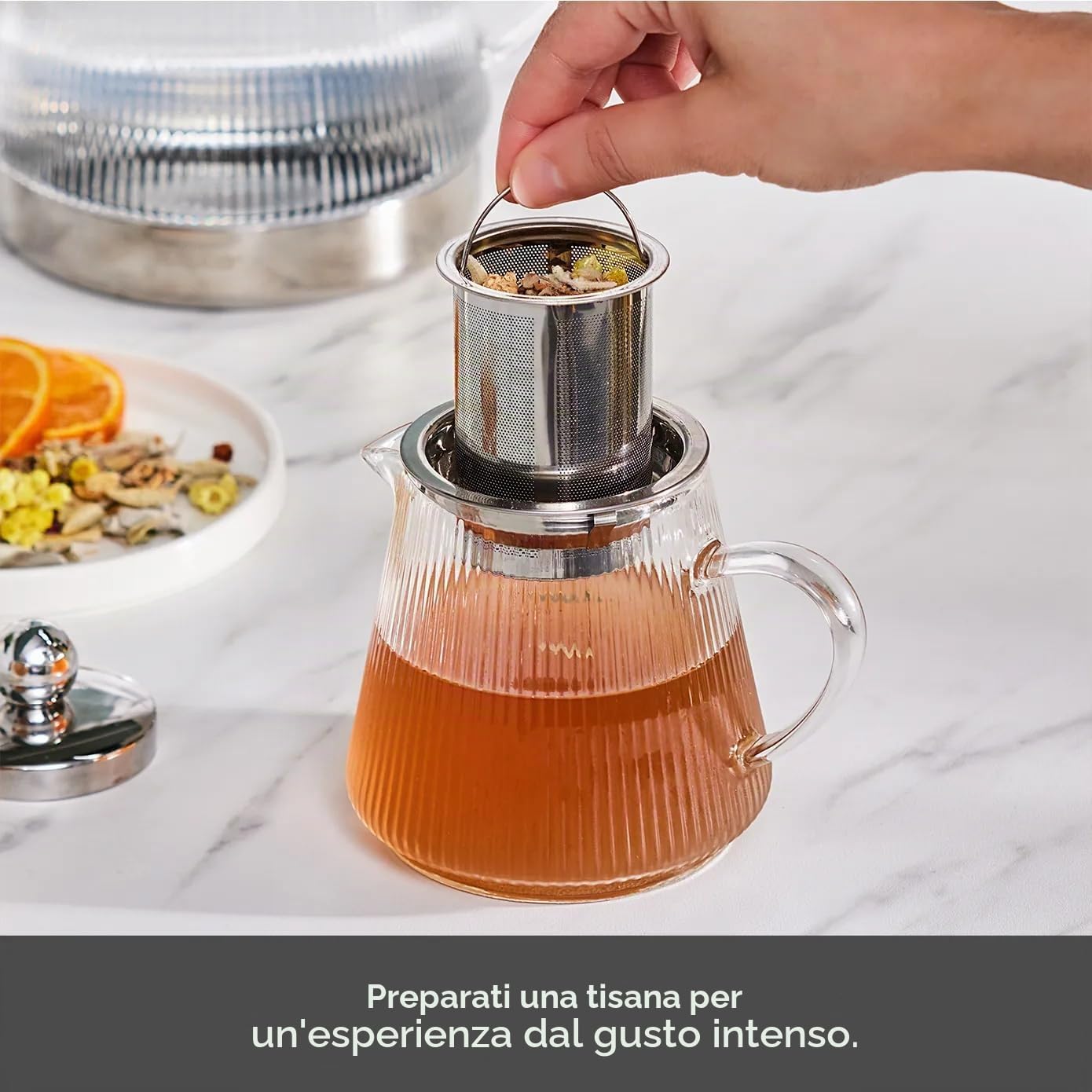 Karaca Teiera in Vetro Keops 3 Pezzi Trasparente Servizio Teiera Turca a Due Piani per Induzione Bollitore in Vetro Resistente al Calore con Struttura Rigata