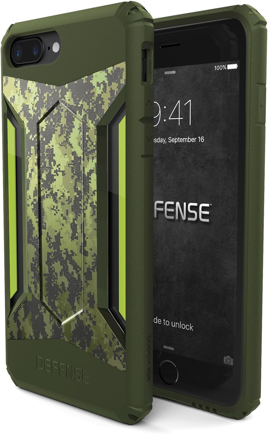 X-Doria iPhone 7 Plus Case, Defense Gear Series - Heavy Duty Protection with Drop Shield, Military Grade Drop Tested Case for Apple iPhone 7 Plus, [Green Digital Camo]