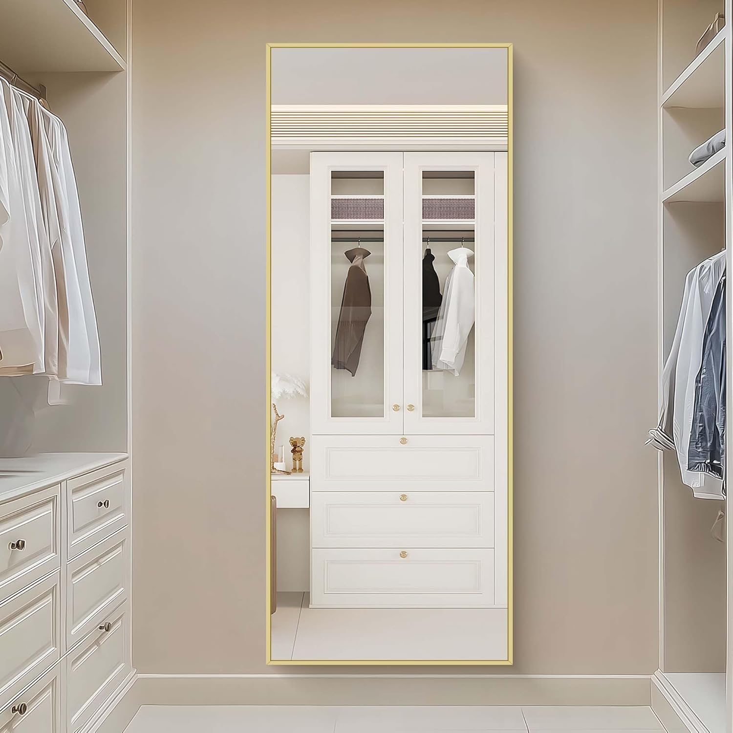 Weare Home Floor Mirror, 150 x 40 cm, Full Length Mirror, Large Standing Mirror with Aluminium Frame, Hanging or Leaning on the Wall, Standing Mirror, Bedroom (Gold)