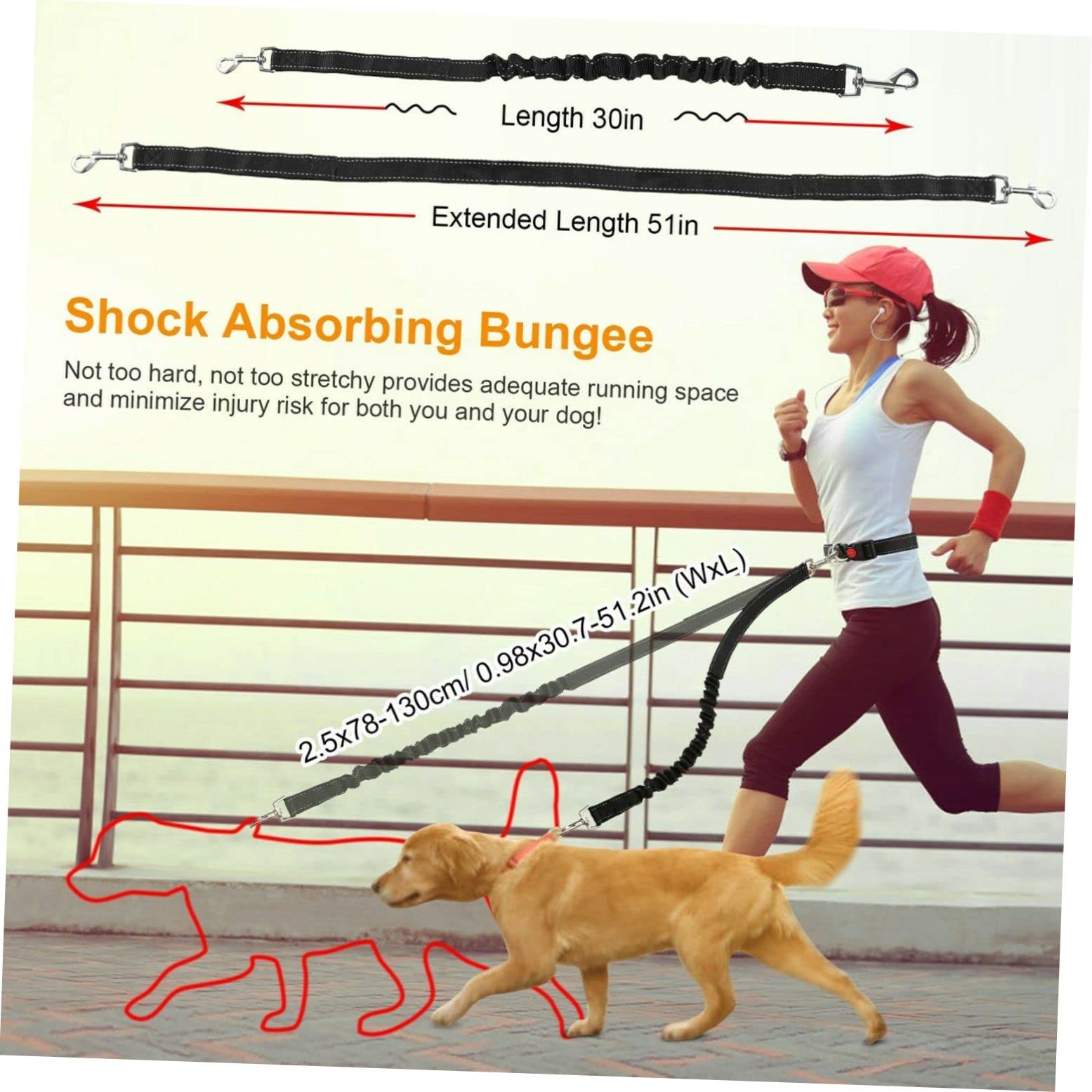 HANABASS Comfortable Running Waist Belt Hands Dog Lead Bungee Elastic Dog Leash for Walking