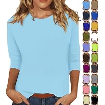 3/4 Length Sleeve Womens Tops Casual Loose Fit Crewneck T Shirts Cute Solid Three Quarter Length Tunic Tops