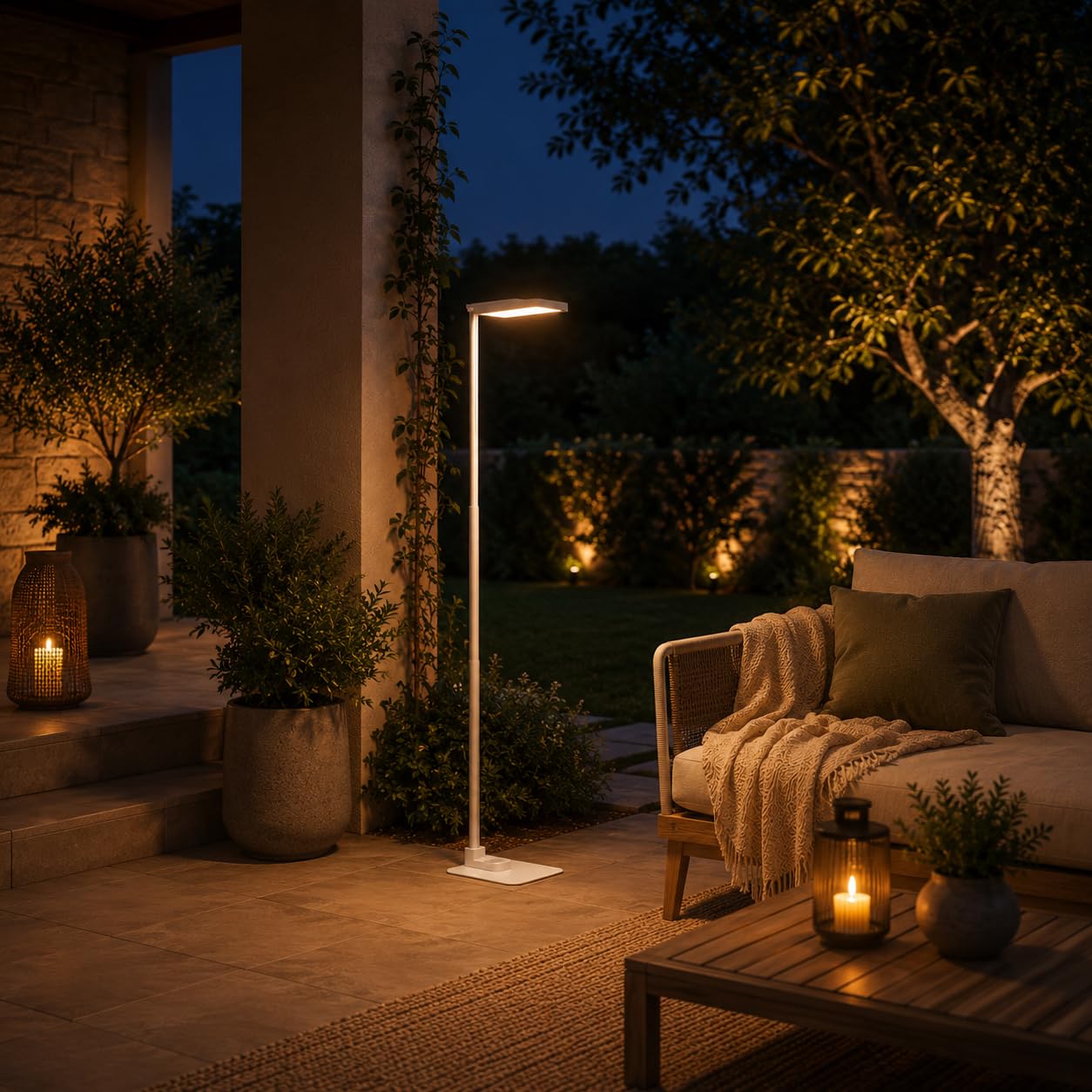 Techly 624322 Lampada LED da Pavimento Ricaricabile con Altezza Regolabile, Bianca Bianco