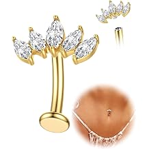 KRFY Belly Button Bars for Women Titanium Gold Silver Belly Bars 14G Internally Threaded Floating Heart Butterfly CZ Navel Piercing Jewelry 10/12MM