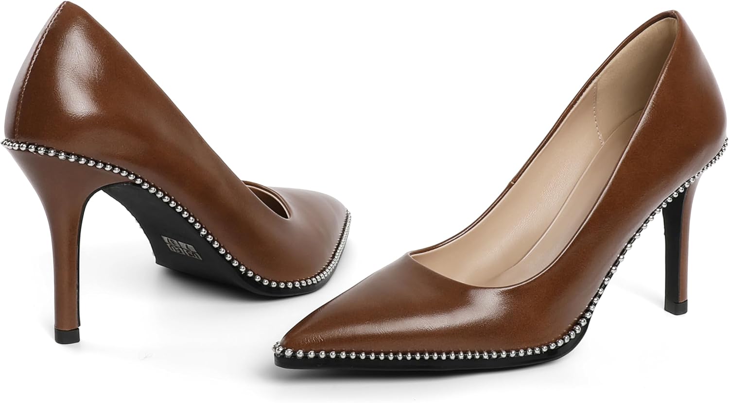 Zamikoo Women Pointed Toe Heels Stiletto High Heel Beaded Women Pumps Sexy Slip On Dress Shoes 3.5 Inches