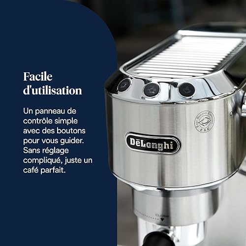 De'Longhi Dedica Style EC685.M, Machine à Expresso avec Buse à Mousse de Lait Professionnelle, Seulement 15 cm de Large, Réservoir de 1 L, Boîtier en Métal, Compatible avec les Dosettes E.S.E, Métal - 5