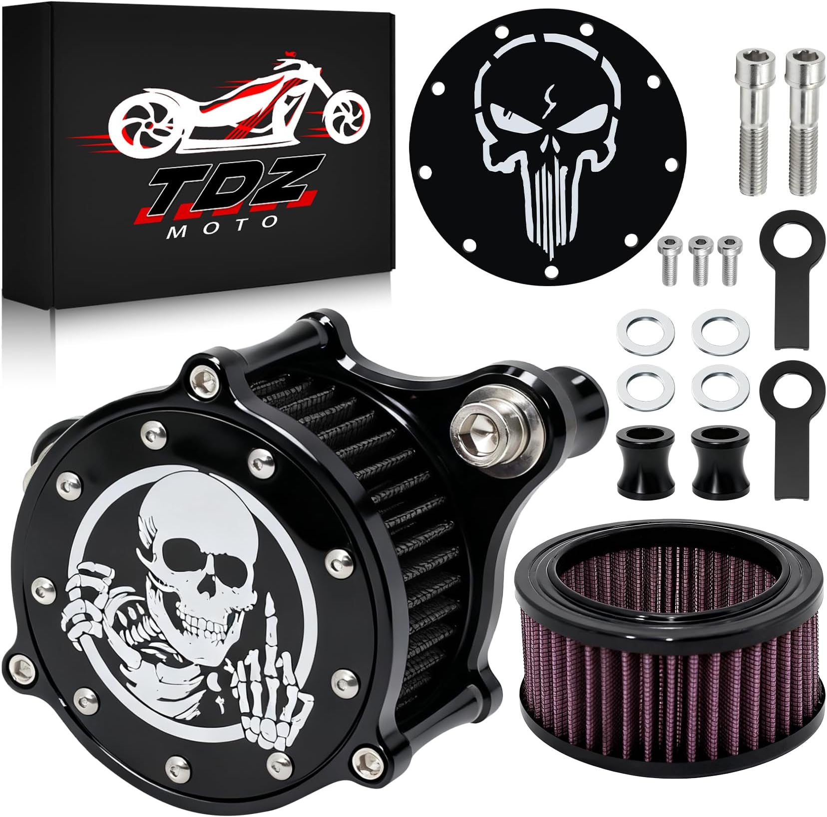 TDZ 2PC Air Cleaner Intake Filter Kit Fits For 1998-2017 Harley Sportster Iron 883 Dark Custom XL883, for XL1200 XL1200L XL1200X Forty Eight 2004-2016