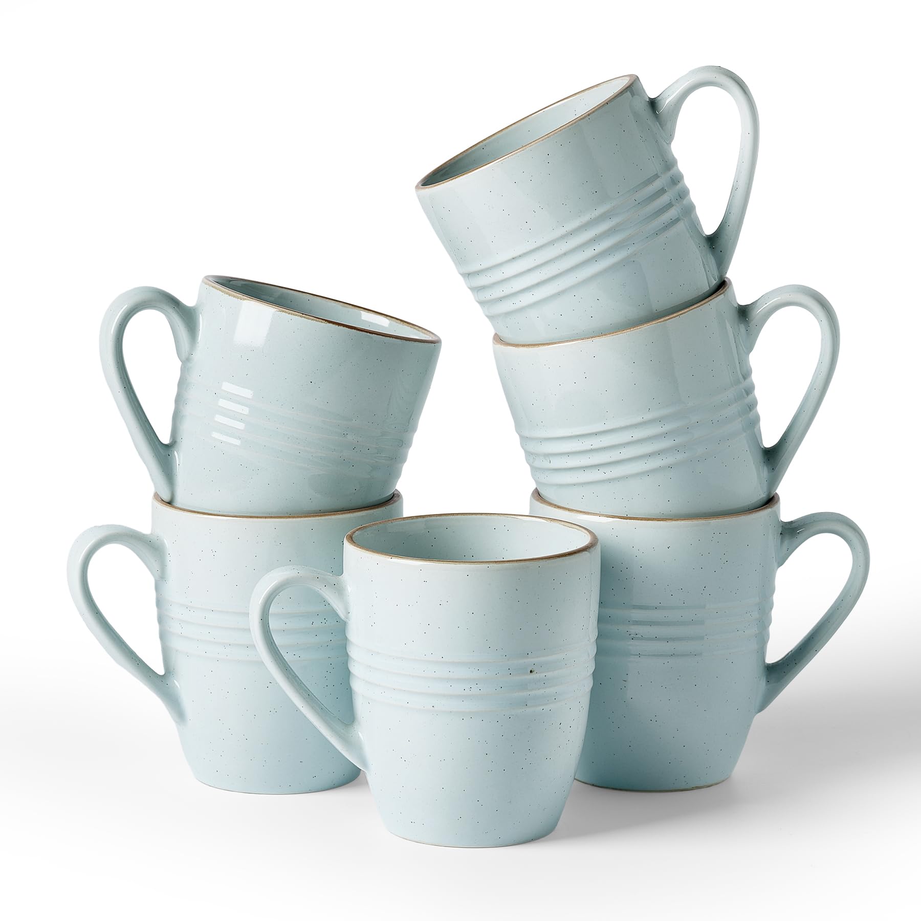 Richmount Jupiter Coffee Mugs Set of 6, 14oz/400ml Stoneware Tea Cups with Large Handle for Latte/Cappuccino/Milk/Cocoa/Tea, Microwave & Dishwasher Safe, Light Blue โ image 1