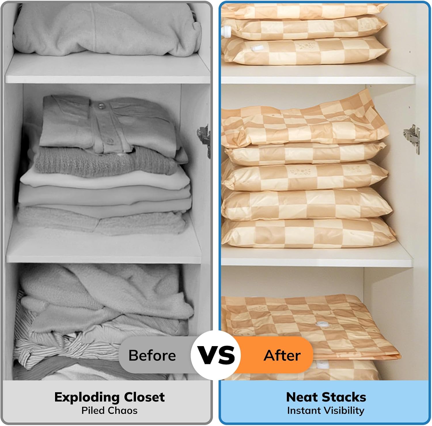 Meilulan Orange セット 真空ストレージバッグ 旅行用 電動ポンプ付き (オレンジ ポンプ付きミディアム2個)