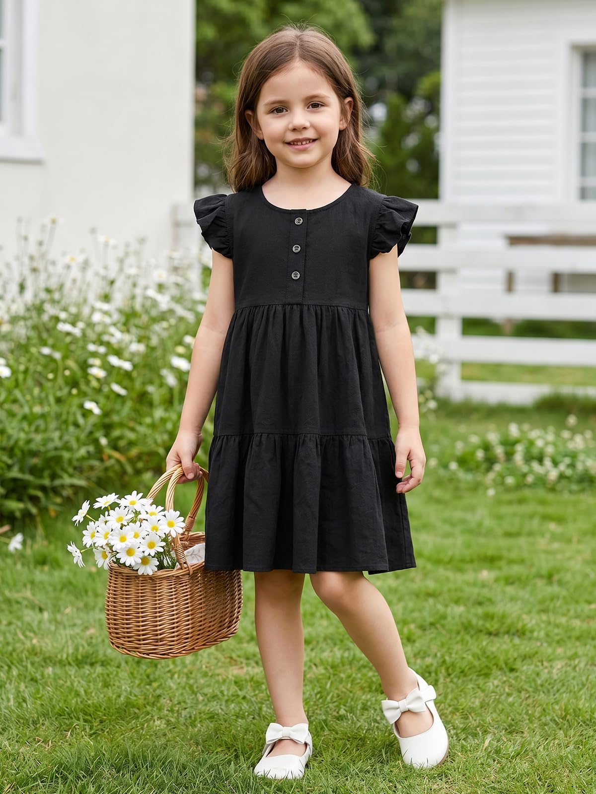 Miipat Bébé Fille Robe Volants L'été sans Manches à Dos Découvert Fille Loisirs Vêtements Plage La Fête Robes 2-7 Ans