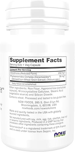 Miniatura 2 de NOW Foods Solutions, Glutathione Skin Brightener with Ceramosides®, Moisturizing and Illuminating, 30 Veg Capsules