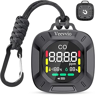 Portable Carbon Monoxide Detector for Travel, 3-in-1 Rechargeable CO Detector with Magnetic Suction, Custom Alarm Thresholds, 240H Standby, Temp/Hum Sensor, Mini CO Monitor for Hotel RV Camping Car