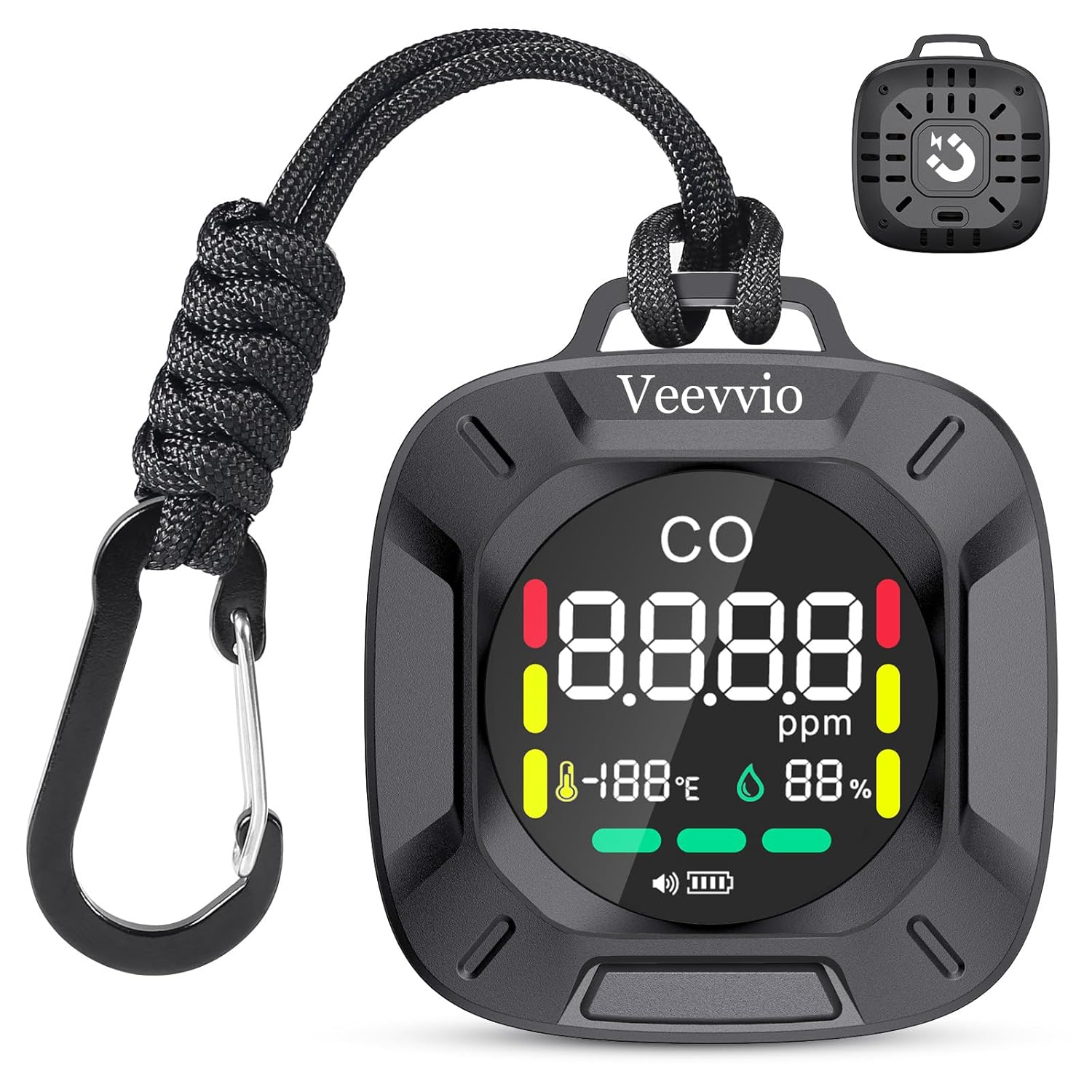 Portable Carbon Monoxide Detector for Travel, 3-in-1 Rechargeable CO Detector with Magnetic Suction, Custom Alarm Threshol