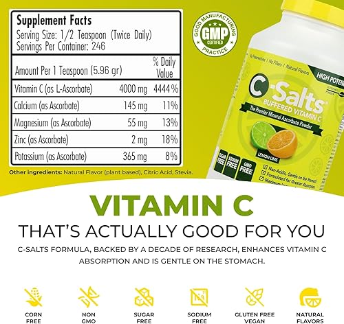 Miniatura 2 de C-Salts Suplemento de vitamina C en polvo, 100% pura y alta dosis tamponada en polvo de vitamina C para apoyo inmunológico, orgánico, sin azúcar,