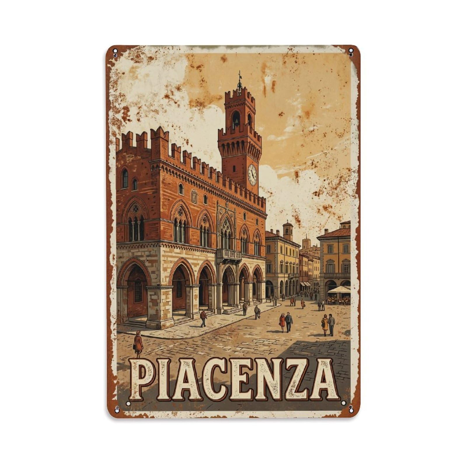 Vintage Travel Piacenza Italy Metal Tin Sign Wall Decor for Cafe, Club, Garden Metal Poster 8x12Inch