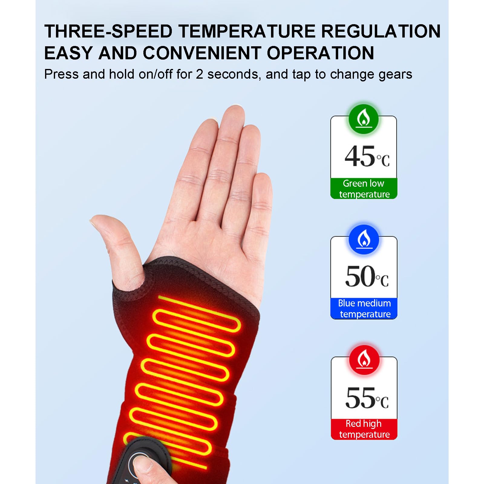 Massaggiatore da Polso Ricaricabile E Riscaldato con Vibrazione E Terapia A Luce Rossa - 3 Livelli di Riscaldamento E 3 modalità di Massaggio, Ricaricabile Tramite USB-C,Black