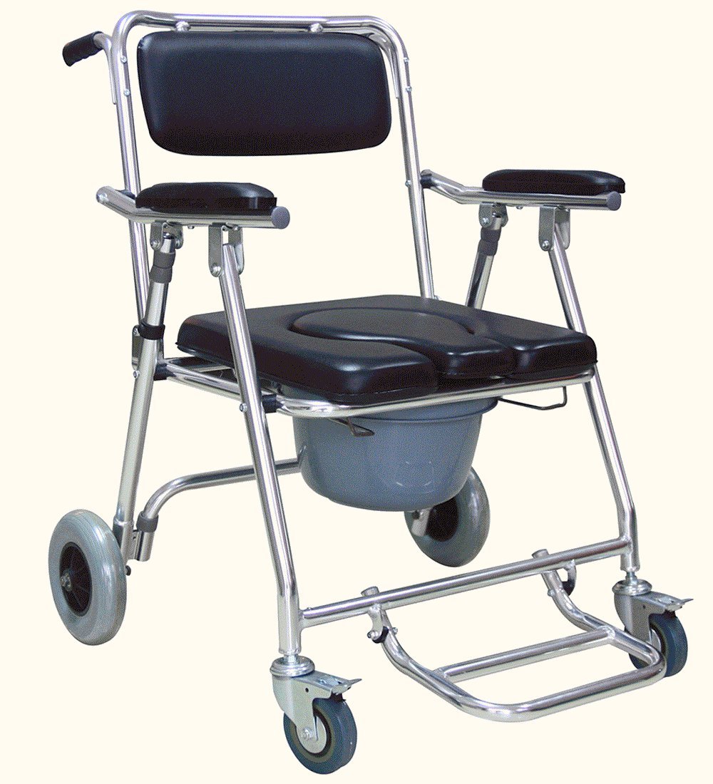 Finlon Mobile Commode Chair Wheelchair Toilet with 2 Brakes, Wheels