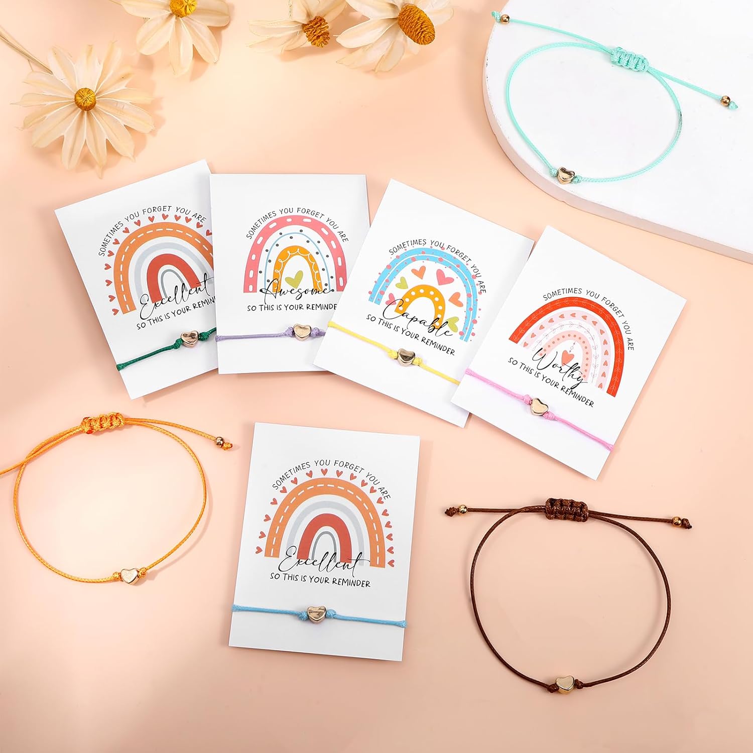 20Pcs Heart String Bracelet Inspirational Bracelets for Women with Cards Bags, Heart Wish Bracelet, Friendship Bracelets Bulk Colorful Adjustable Handmade Rope Braided, Inspirational Gifts for Women - Image 5