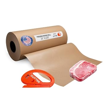 Brown Freezer Paper 18" x 13200" 1100 feet with Cutter - USA-made Large Freezer Paper Roll for Meat & Fish - Poly-Coated Food Wrapping Material for Freezing by IDL Packaging
