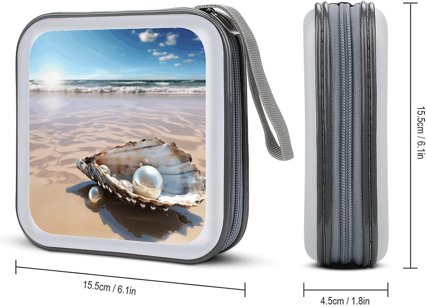 Ocean Beach Mussel Pearl DVD Case, 40 Capacity CD Case Holder with Zippers, Portable CD Holder Hard Plastic Disc Cases Personalized DVD Wallet Organizer for Car Home Travel image 2