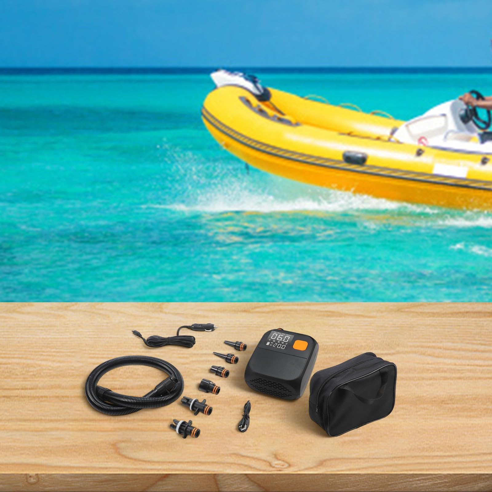 Pompe à air électrique numérique pour kayak, voiture, bateau, gonfleur portable sans fil 25 PSI avec batterie 8000 mAh, pour arrêt automatique des sports de plein air